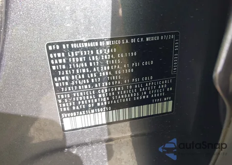 2020 Volkswagen Tiguan 2.0T S from USA, damaged, VIN 3VV0B7AX1LM150250